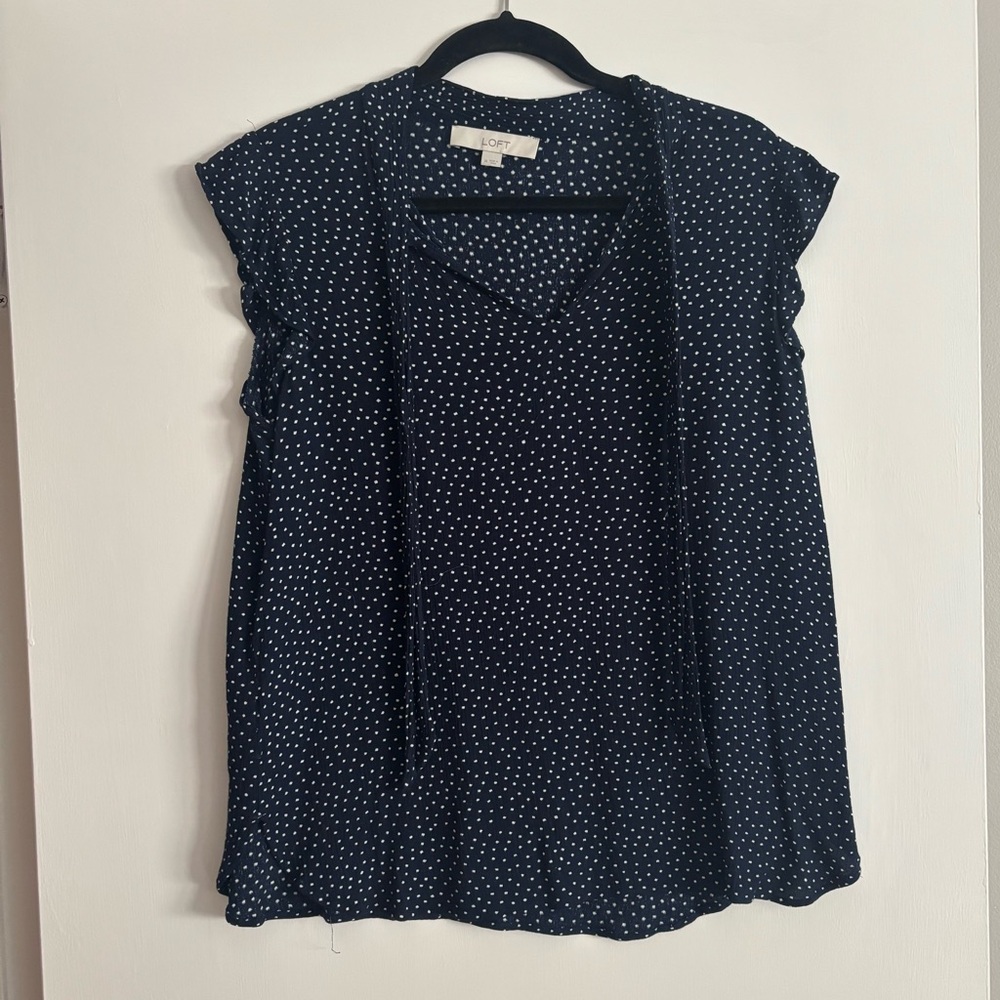 LOFT Navy and White Polka Dot Blouse